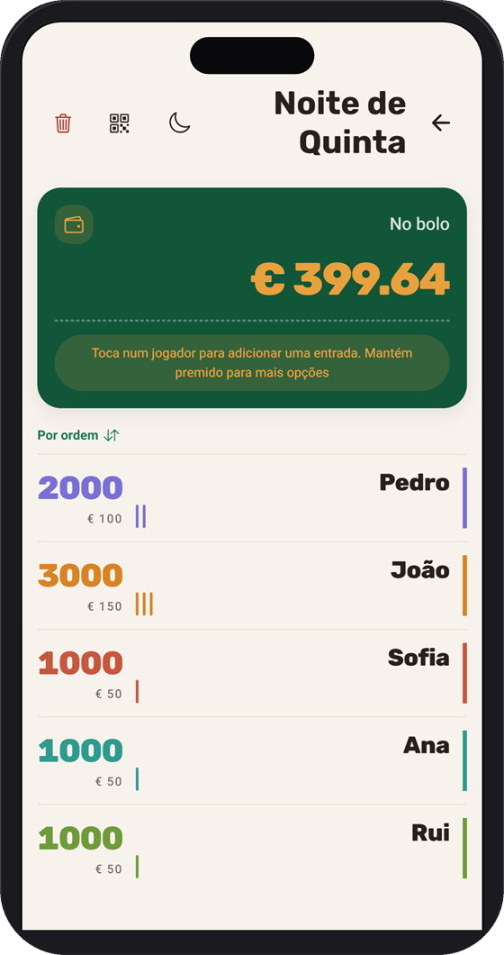 Buy-ins anotados em dois toques